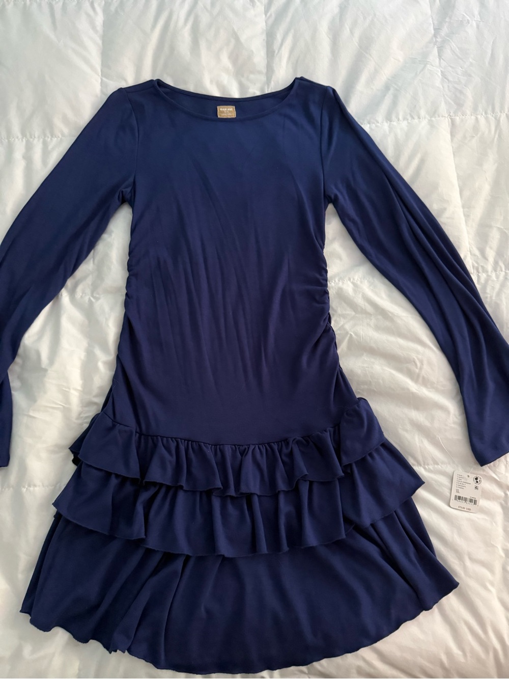Free People Navy Long-Sleeve Ruffle Tier Dress